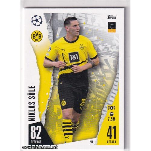 2023-24 Topps Match Attax UEFA League: 214 Niklas Süle - Borussia Dortmund