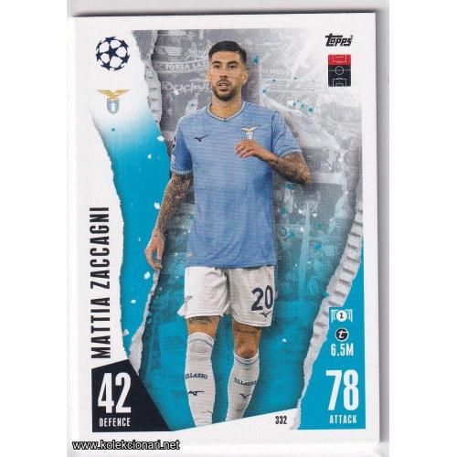 2023-24 Topps Match Attax UEFA League: 332 Mattia Zaccagni - SS Lazio
