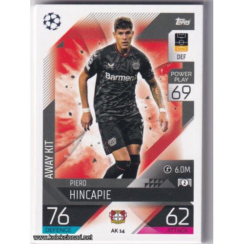 2022-23 Topps Match Attax Extra UEFA League: Away Kit: AK14 Piero Hincapié - Bayer 04 Leverkusen