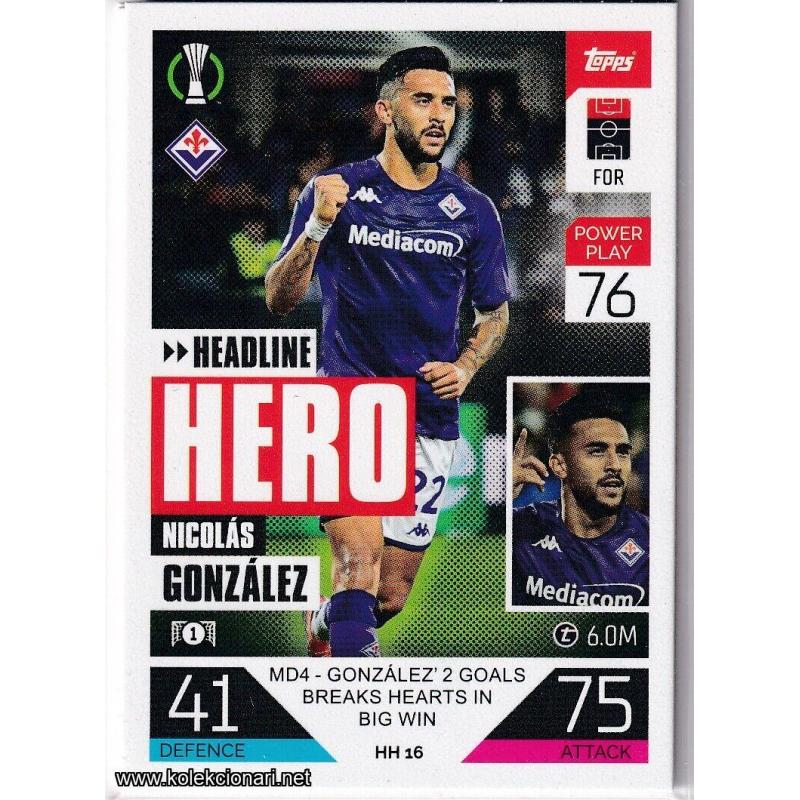 2022-23 Topps Match Attax Extra UEFA League: Headline Hero: HH16 Nicolás González - ACF Fiorentina