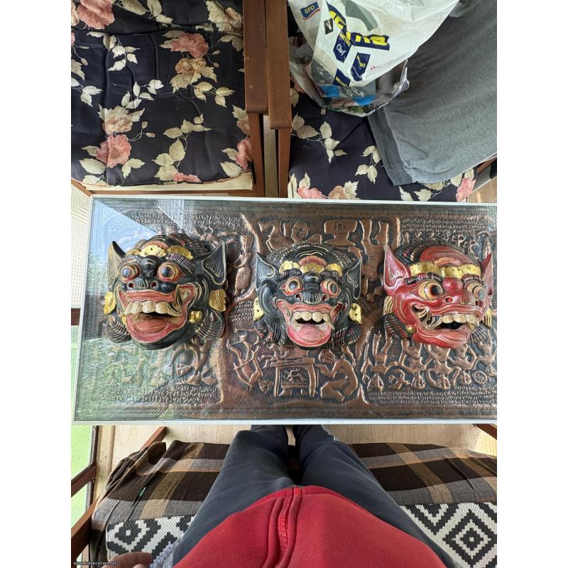 Set 3 VINTAGE Barong maske sa Balija – Ručni rad (starost 30+ godina)