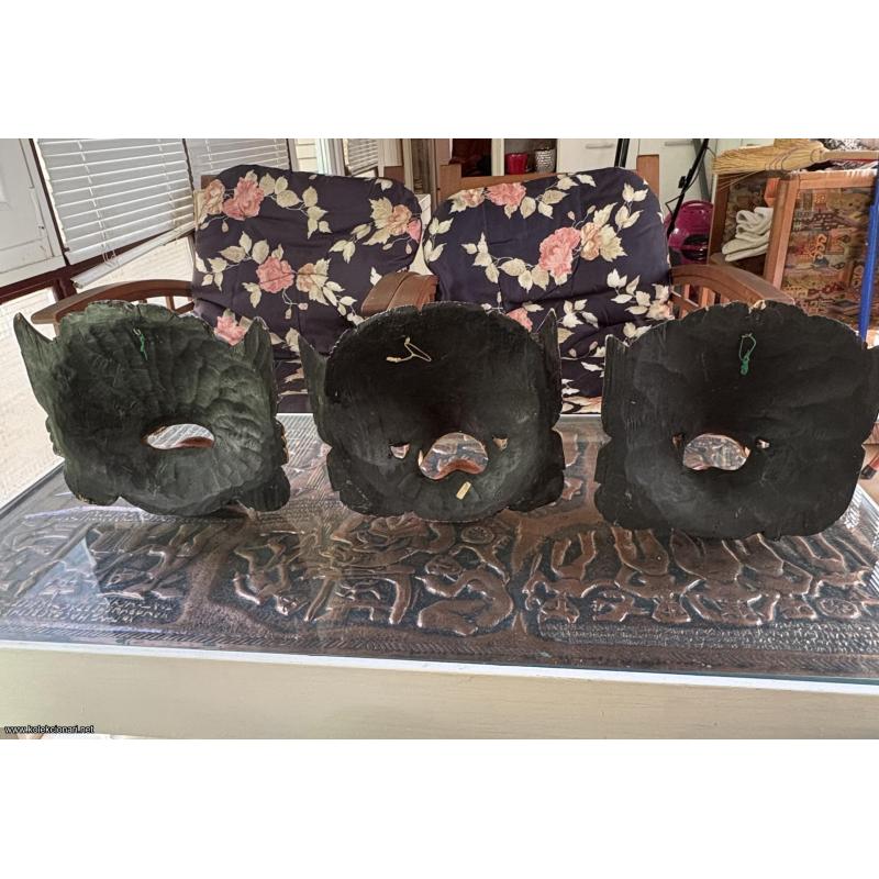 Set 3 VINTAGE Barong maske sa Balija – Ručni rad (starost 30+ godina)