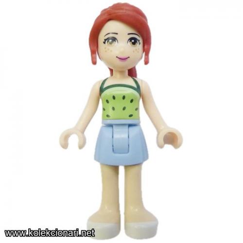 Lego Friends Minifigura - Mia with Bright Light Blue Skirt and Lime Halter Top (MF-F16)