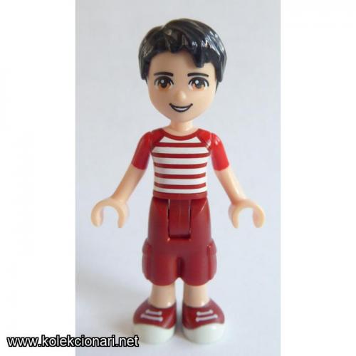 Lego Friends Minifigura - Nate with Dark Red Cropped Trousers and Red and White Striped Shirt (MF-F9)