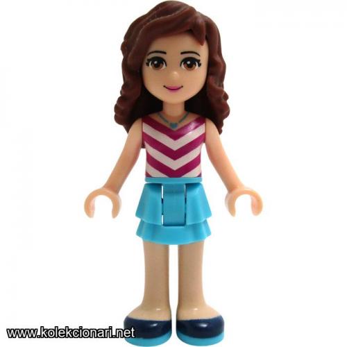 Lego Friends Minifigura - Olivia with Medium Azure Skirt and Chevron Striped Top (MF-F14)